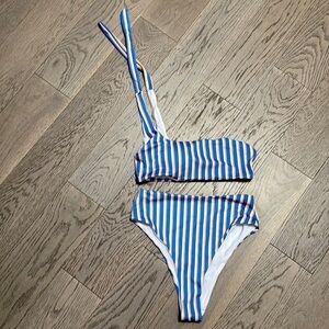 Blue yellow white stripes bikini set